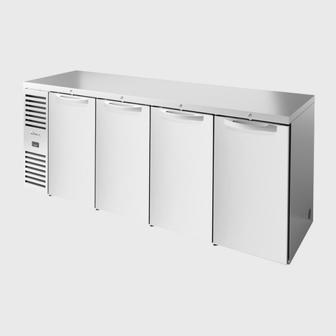 True Premier Bar Four-Section Refrigerated Back Bar Cooler 92"Width (4) Solid Hinged Doors with Stainless Steel Exterior