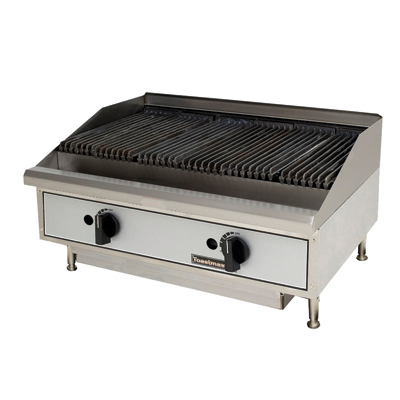 Toastmaster Charbroiler 24"W x 26.03"D x 15.47"H Silver Steel Burners Stainless Steel Top Aluminized Steel Sides Cast Iron Grates With Grease Trough