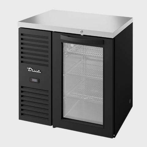 True Premier Bar One-Section Refrigerated Back Bar Cooler 32"Width (1) Glass Hinged Doors with Black Powdered Steel Exterior