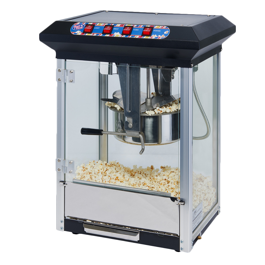 superior-equipment-supply - Winco - Winco Showtime Plexiglass Door Black Popcorn Machine With 8 oz. Stainless Steel Kettle