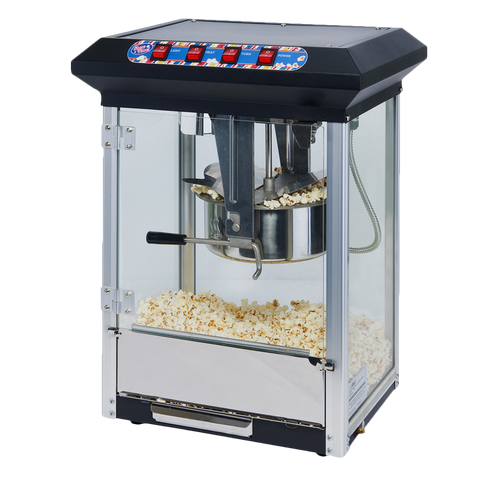superior-equipment-supply - Winco - Winco Showtime Plexiglass Door Black Popcorn Machine With 8 oz. Stainless Steel Kettle