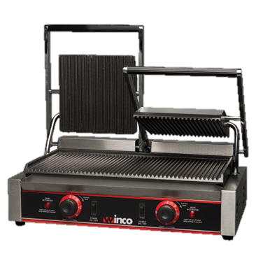 superior-equipment-supply - Winco - Winco Electric Countertop Panini Style Grill Double 19" x 9" Ribbed Cast Iron Grill Surface