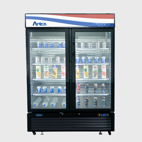 Atosa Bottom Mount Two Glass Door Black Steel Refrigerator Merchandiser 81" H