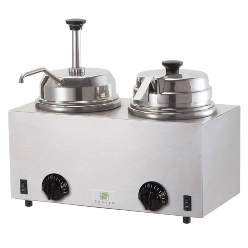 Server Twin Topping Warmer 15.31"H x 17"W x 13.5"D Silver Stainless Steel With Thermostatic Controls