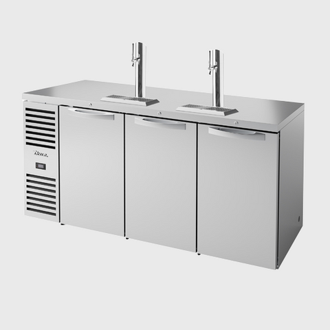 True Premier Bar Three-Section Refrigerated Draft Bar Cooler 72"Width (3) Solid Hinged Doors with Stainless Steel Exterior