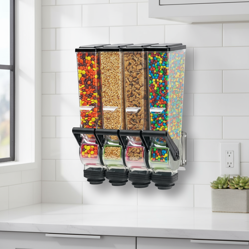 Server Slimline™ Four Clear Dry Product Dispenser 2.11 Qt. w/ With Wall-Mount Bracket 88780