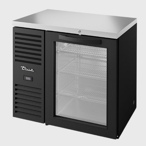 True Premier Bar One-Section Refrigerated Back Bar Cooler 36"Width (1) Glass Hinged Doors with Black Powdered Steel Exterior