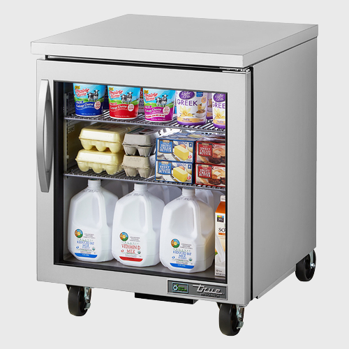 True Food Service Equipment Undercounter Refrigerator 27-5/8"Width (1) Glass Hinged Door with Stainless Steel Exterior