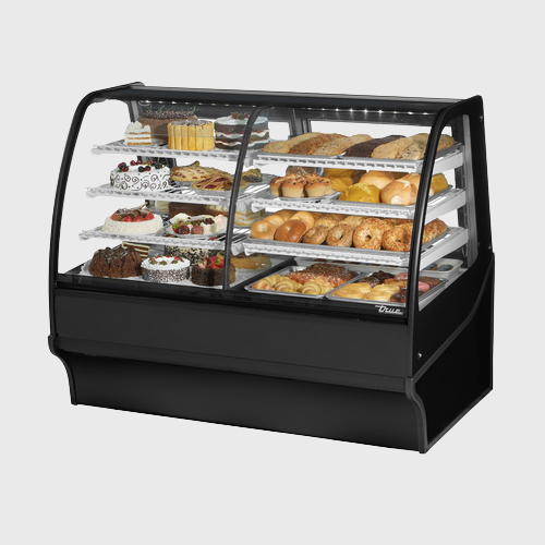 True Specialty Retail Refrigerated Glass Display Merchandiser 59-1/4"W White Powder Coated Interior with Black Powder Coated Steel Exterior
