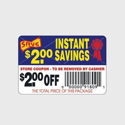 Coupon And Discount Label Instant Savings $2.00 Off Tearoff - 250/Roll