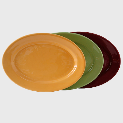 Tuxton China Duratux Colored Oval Platter Wide Rim 14-1/8" x 10-1/4" - 12/Case