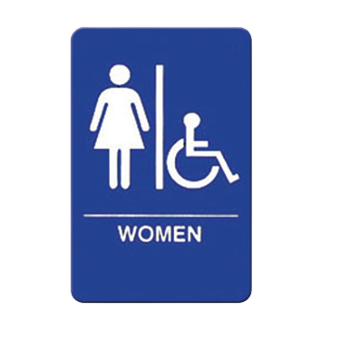 Sign with Symbol & Braille "WOMEN/Accessible" Blue & White 6" x 9"H