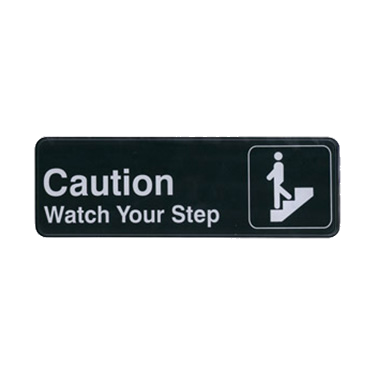 Information Sign with Symbol "Caution/Watch Your Step" Black & White 9" x 3"H