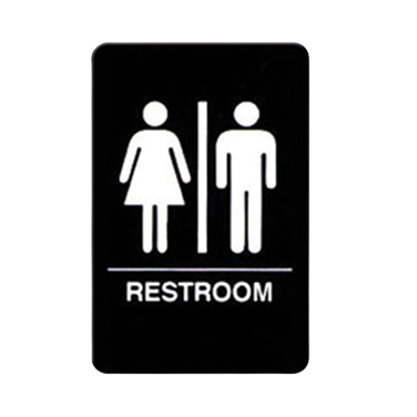 Sign with Symbol & Braille "RESTROOM" Black & White 6" x 9"H