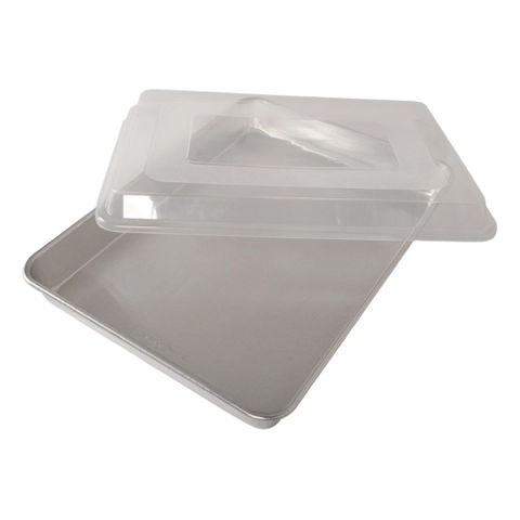 Nordic Ware High-Sided Sheet Cake Pan with Lid 17.1" x 12.2 x 1.9" Silver Aluminum BPA-Free Plastic Cover