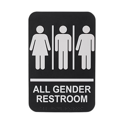 Sign with Symbol "All Gender" Braille Black & White 6" x 9"H