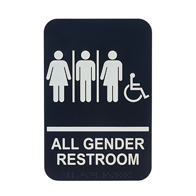 Sign with Symbol "All Gender/Accessible" Braille Black & White 6" x 9"H
