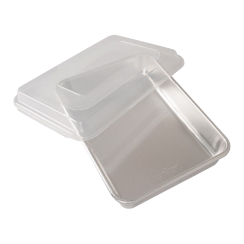 Nordic Ware Rectangular Cake Pan with Lid 9" x 13" Silver Aluminum BPA-Free Plastic Cover