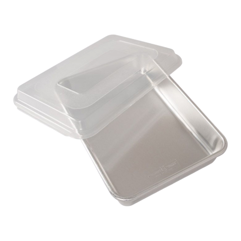 Nordic Ware Rectangular Cake Pan with Lid 9" x 13" Silver Aluminum BPA-Free Plastic Cover