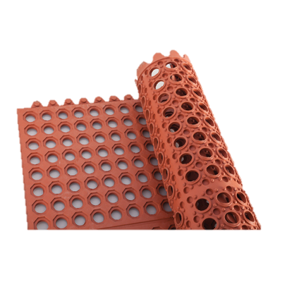 superior-equipment-supply - Winco - Red Anti-Fatigue Interlocking Rubber Floor Mat 3" x 3" x 1/2" / Each