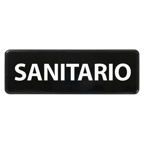 Information Sign "Sanitize" Spanish Black & White 9" x 3"H