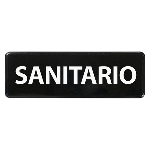 Information Sign "Sanitize" Spanish Black & White 9" x 3"H