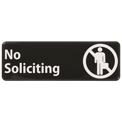 Information Sign with Symbol "No Soliciting" Black & White 9 x 3"H