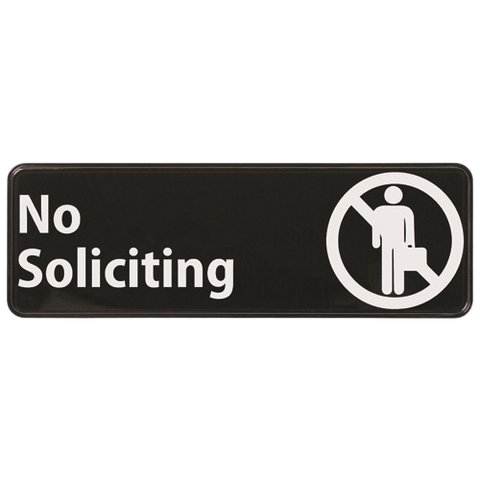 Information Sign with Symbol "No Soliciting" Black & White 9 x 3"H