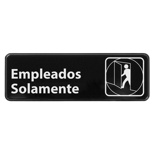 Information Sign with Symbol "Employees Only" Spanish Black & White 9" x 3"H