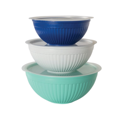 Nordic Ware 6-Piece Covered Bowl Set with Lid 2-qt 3.5-qt 5-qt Mint Aqua Navy White BPA and Melamine Free High Heat Plastic