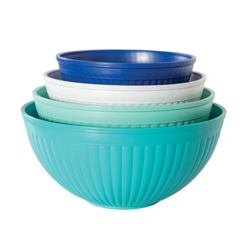 Nordic Ware 4-Piece Prep & Serve Mixing Bowl Set 2-Qt 3.5-Qt 5-Qt 7-Qt Bowls Navy White Aqua Mint BPA and Melamine Free High Heat Plastic