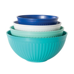 Nordic Ware 4-Piece Prep & Serve Mixing Bowl Set 2-Qt 3.5-Qt 5-Qt 7-Qt Bowls Navy White Aqua Mint BPA and Melamine Free High Heat Plastic