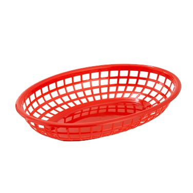 Fast Food Basket Oval Red BPA Free Poly Plastic 9-1/2" x 5" x 2"H - One Dozen