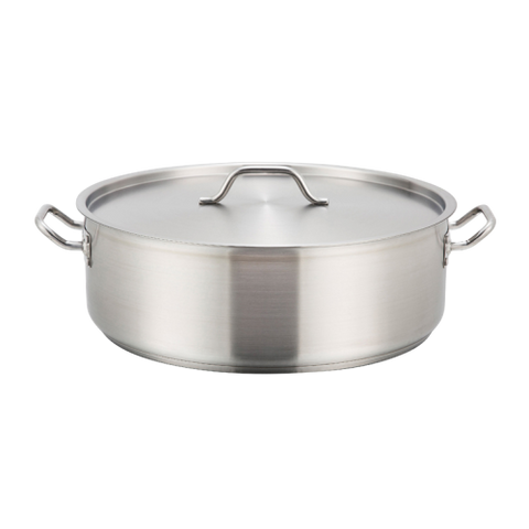 Premium Induction Brazier with Cover 30 qt. Tri-Ply Heavy Duty 18/8 Stainless Steel 19-3/4" Diameter x 6" Height