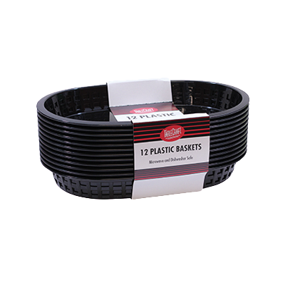 TableCraft Cash & Carry Chicago Baskets 10-1/2"W x 7"L x 1-1/2"H Black Plastic - 12 Per Pack