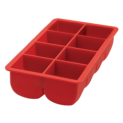 Harold Imports Ice Cube Tray Big Block Makes (8) 2" x 2' Cubes 8-1/2" x 4-1/2" x 2" Red FDA Approved Silicone