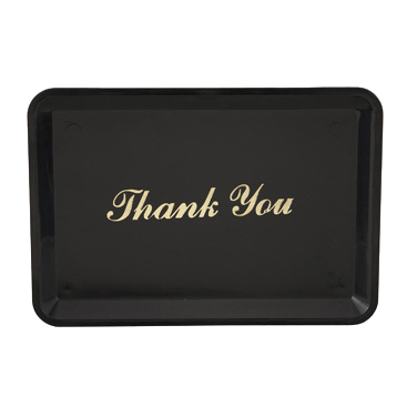 Tip Tray "Thank You" Rectangular Black with Gold Imprint Plastic 4-1/2" x 6-1/2" - One Dozen