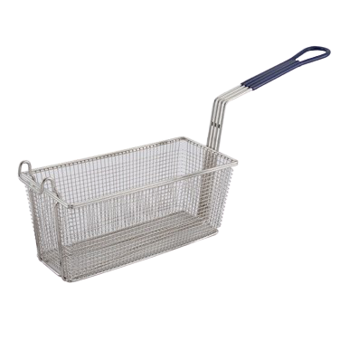 Fryer Basket Blue Plastic Handle Nickel Plated 13-1/4"L x 5-3/4"W x 5-5/8"H