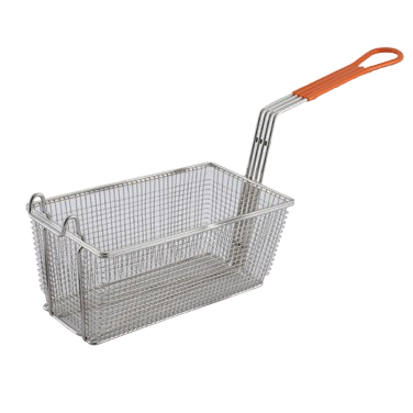 Fryer Basket Orange Plastic Handle Nickel Plated 12-1/4"L x 6-1/2"W x 5-1/4"H