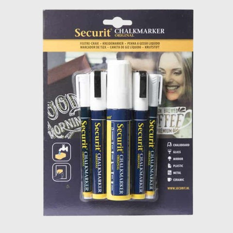 Securit® Multi-Tip Chalk Markers White - Set Of 5