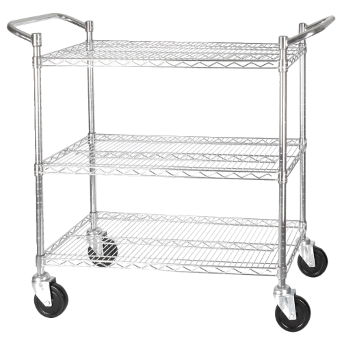 Utility Cart with Handle & Casters 3-Tier Chrome Plated Wire 800 lb. Capacity 18" x 36"