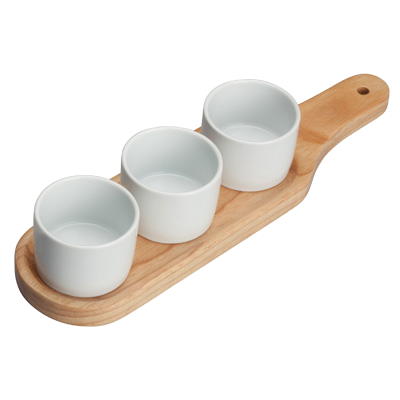 Trio Bowl Set with Wooden Plate Bright White Porcelain 11-5/8" x 3-1/8" - 24 Sets/Case