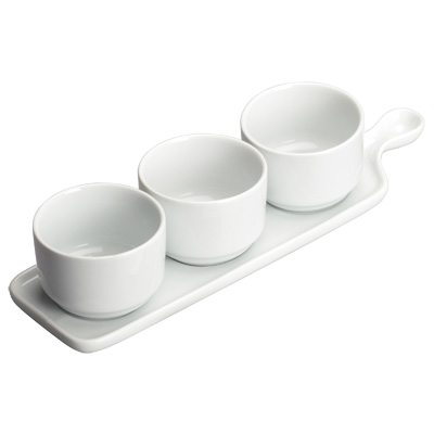 Trio Tapas Set with Handled Base Plate Bright White Porcelain 12" x 3-1/2" - 12 Sets/Case