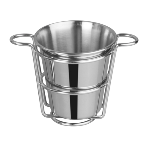 Fry Cup with Wire Holder Round Stainless Steel 4" Diameter