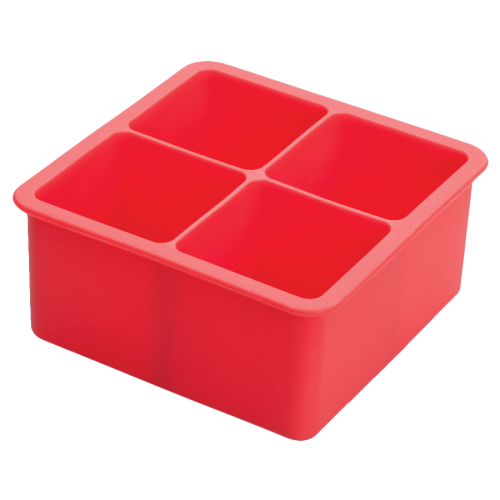 Ice Cube Tray Red Silicone (4) 2" Square Compartments