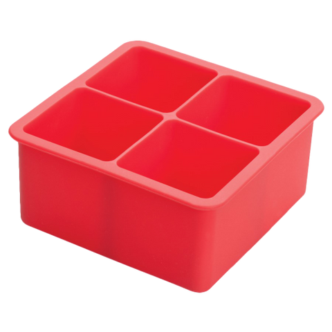 Ice Cube Tray Red Silicone (4) 2" Square Compartments