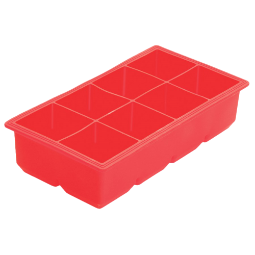 Ice Cube Tray Red Silicone (8) 2" Square Compartments