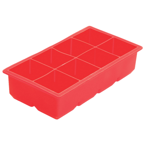 Ice Cube Tray Red Silicone (8) 2" Square Compartments