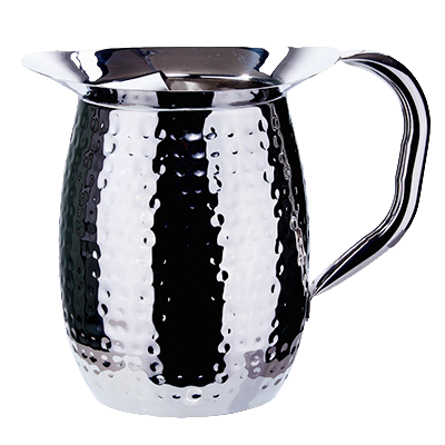 Bell Pitcher with Ice Catcher Hammered Heavy Weight Stainless Steel Mirror Finish 2 qt.