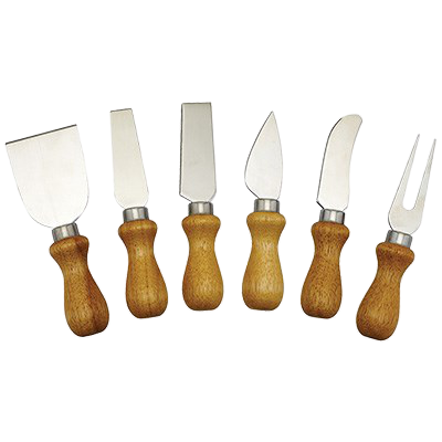 Cheese Knife Set with (6) Stainless Steel Blades & Wooden Handles